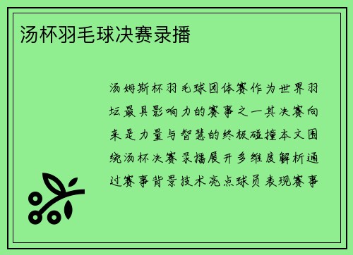 汤杯羽毛球决赛录播