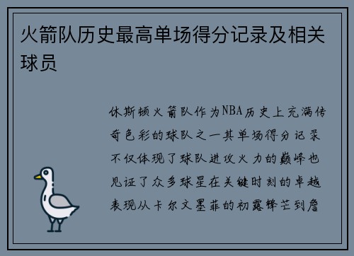火箭队历史最高单场得分记录及相关球员